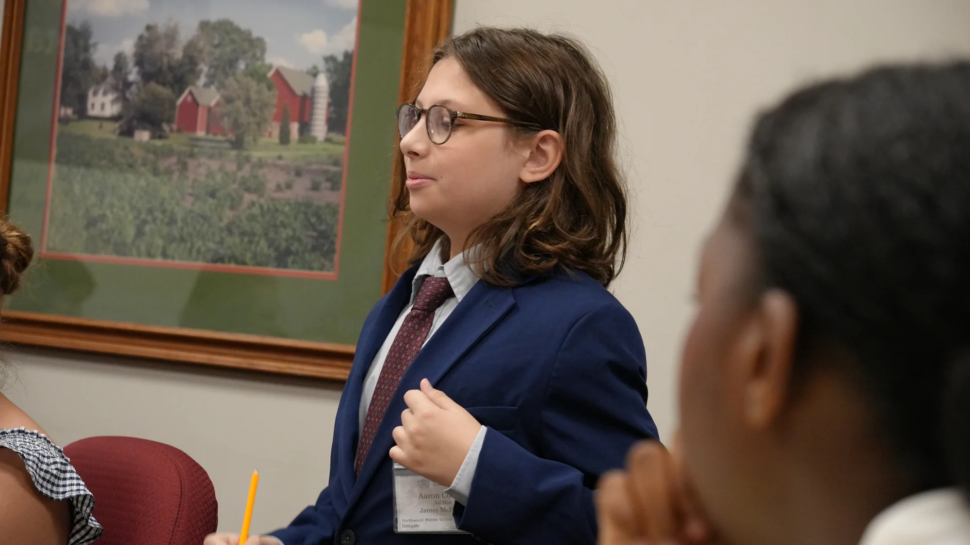 Model UN delegate speaking confidently